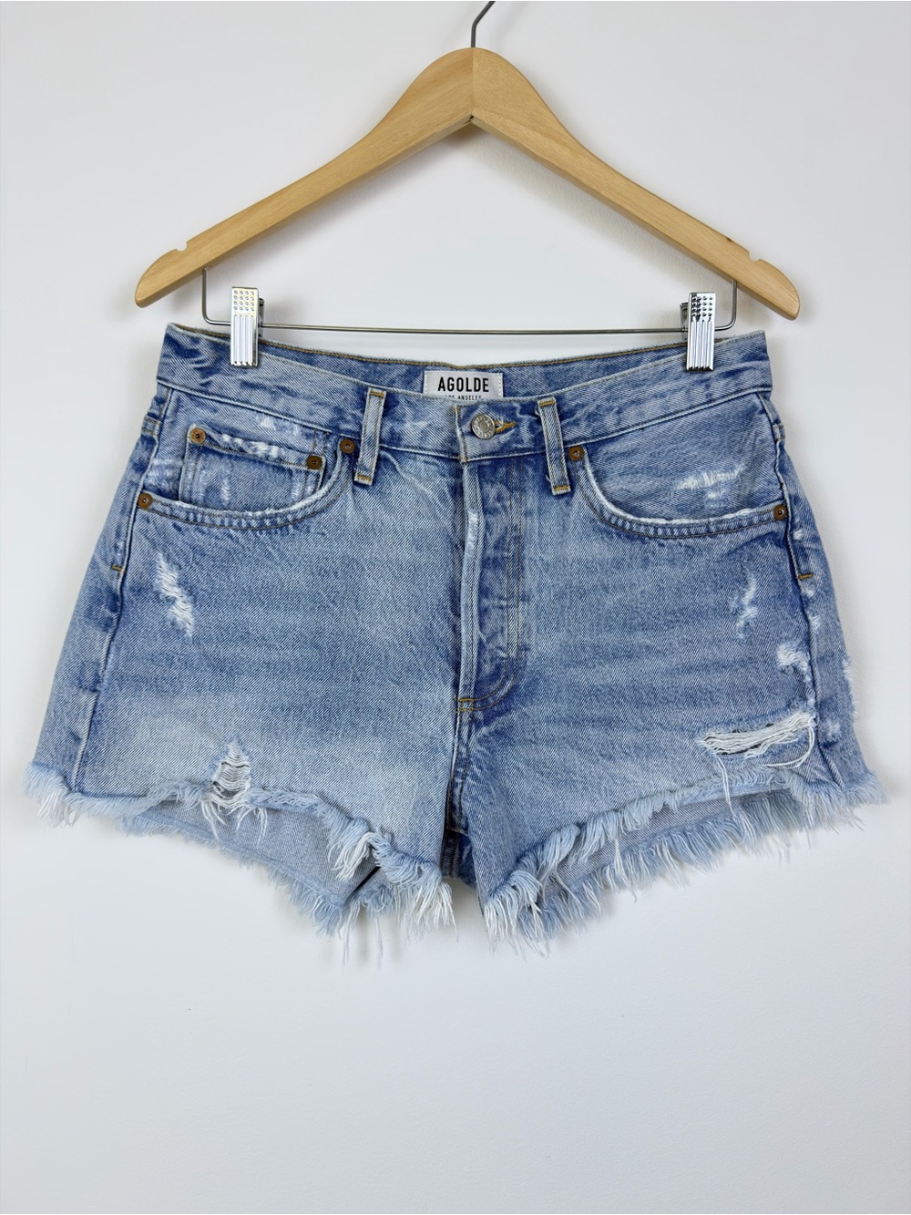 Agolde Distressed Denim Shorts Women’s Light Wash
